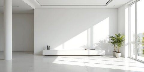Fototapeta premium Minimalist White Interior Design Featuring Modern Bench