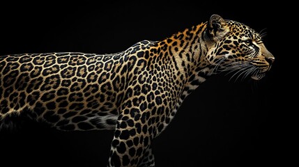 Obraz premium Studio Leopard Profile, Black Background, Wildlife Portrait, Conservation