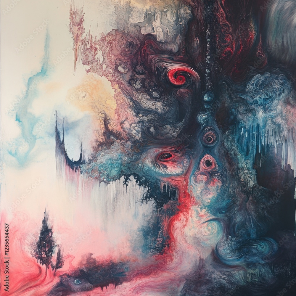 Poster surreal abstract art with vivid colors and ethereal patterns