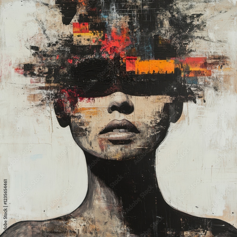 Poster abstract portrait with colorful fragmented elements and texture