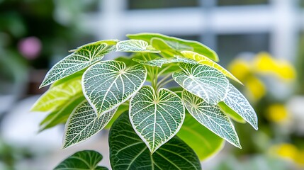 Vibrant Green and White Peperomia Leaves Close up Detailed Plant Photography