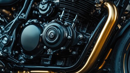 Fototapeta premium A close-up of a motorcycle engine on a solid black background, emphasizing the technical aspects and design precision of the engine