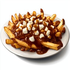 Delicious Plate of French Fries Topped with Gravy and Cheddar Cheese Curd, Perfect for Comfort Food Lovers and Snack Enthusiasts