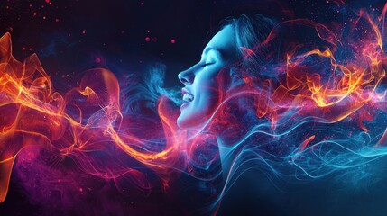 Obraz premium Abstract representation of woman with colorful smoke and light effects