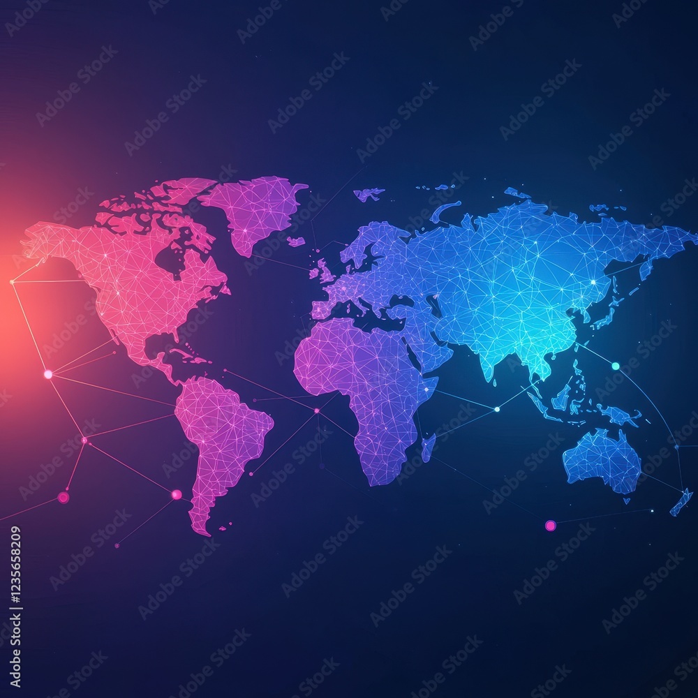 Poster abstract world map with network connections