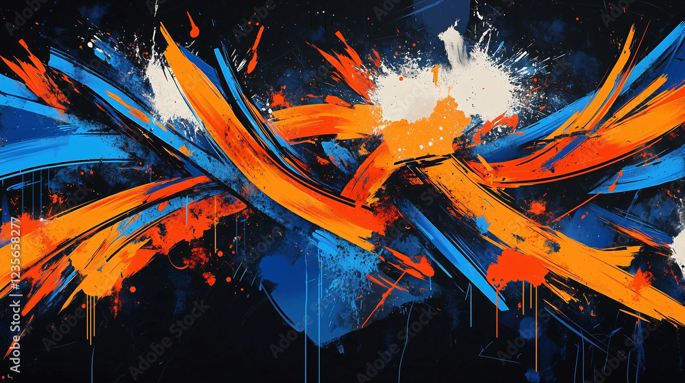 Poster vibrant abstract design featuring dynamic chaotic lines in bold colors. generative ai