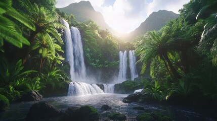 Obraz premium Lush Tropical Waterfall Paradise