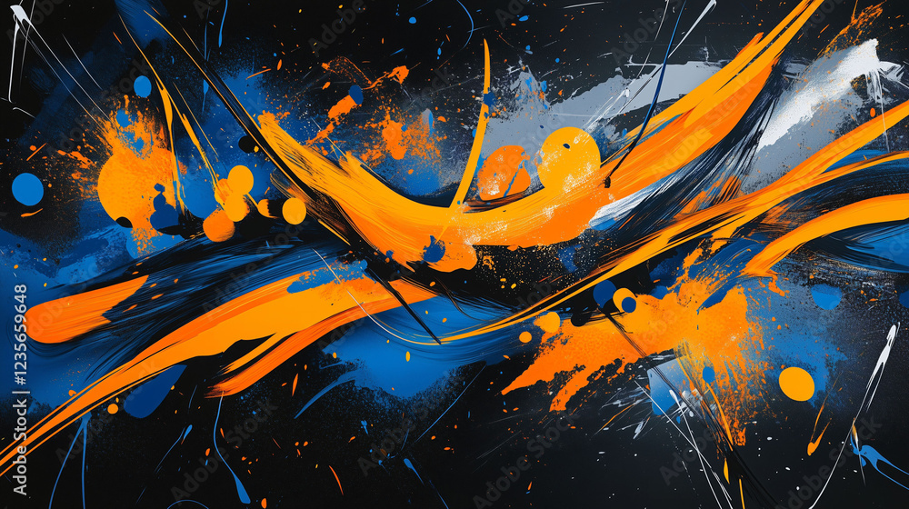 Poster dynamic abstract design showcasing chaotic lines filled with vibrant colors and energy in a contempo