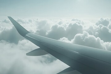 Obraz premium Airplane Wing Above a Sea of Cumulus Clouds, Aerial Perspective