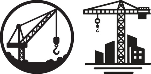 construction crane logo clip art silhouette, icon design vector art illustration