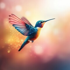 Fototapeta premium Vibrant Hummingbird in Motion with Sparkling Background