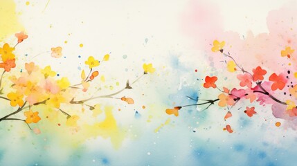 Vibrant spring watercolor wash with floral chaos for artistic design and inspiration