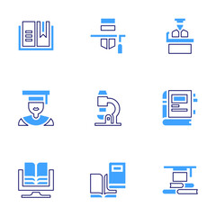 Education icon set. Bold line style. Duotone colors. Editable stroke. speech, important topics, equal educational opportunities, education, graduation hat