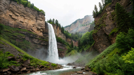 Obraz premium waterfall in the mountains isolated on white background cutout wallpaper