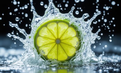 Fresh lime splashing in water