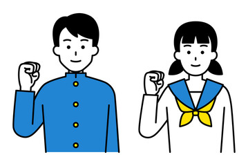 ガッツポーズをする男女の学生　セット