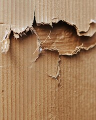 Close-up of damaged cardboard surface detail