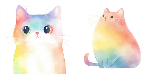 Colorful watercolor cat illustrations for creative design projects and unique decor ideas
