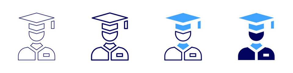 Student icon in 4 different styles. Thin Line, Line, Bold, and Bold Line. Duotone style. Editable stroke