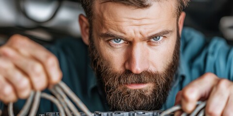 Focused Technician Working with Electrical Wires