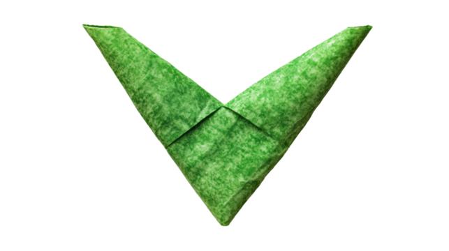 Letter V with green textured paper with transparent PNG background