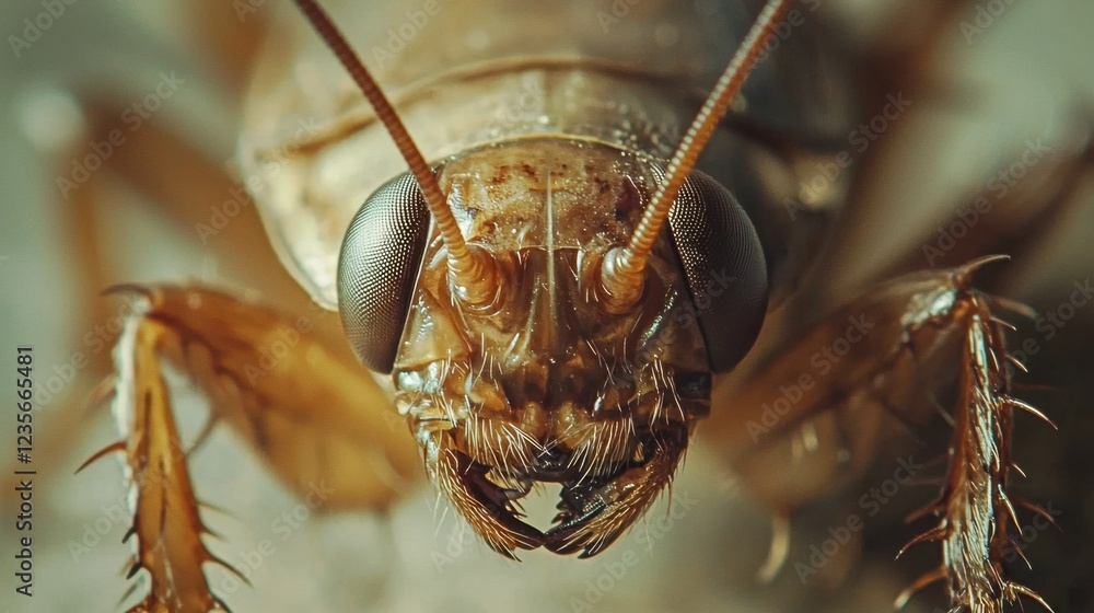 Poster close-up macro image of a cockroach showing detailed features