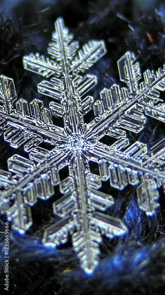 Aufkleber intricate snowflake resting on a dark surface, showcasing unique crystalline structure under close-u