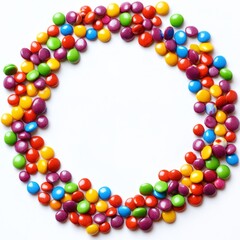 Colorful candies circle frame, white background, sweet treat, design element
