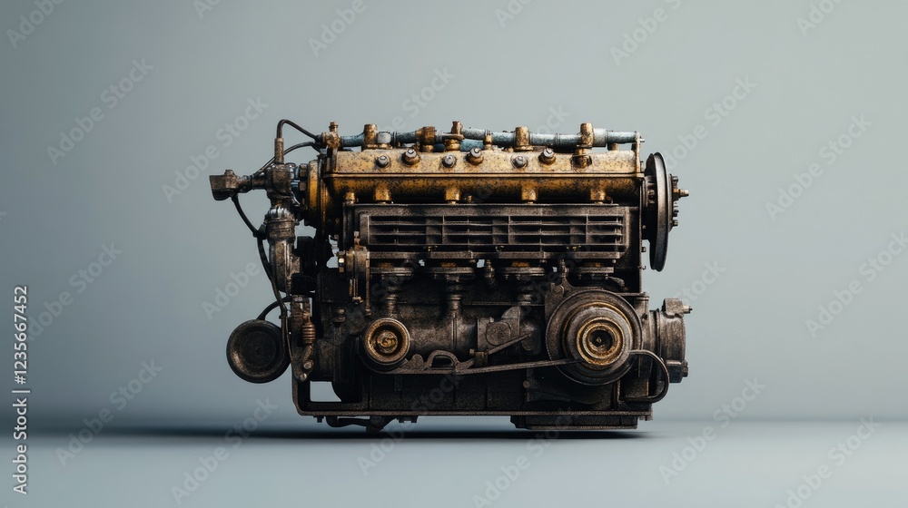 Poster A diesel engine placed on a simple gray background, emphasizing its mechanical structure and engineering excellence