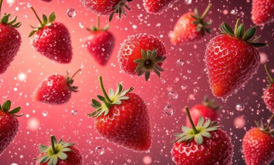 Fresh strawberries splashing in water