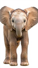 Fototapeta premium Young Elephant Posing Head-On Against White Background
