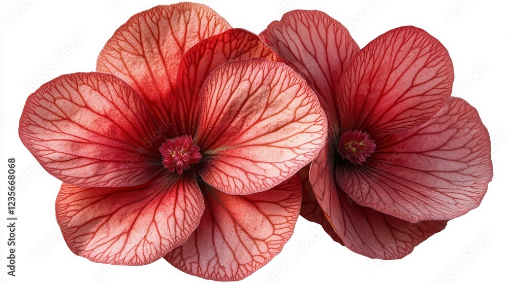 Poster elegant top view of begonia pavonina showcasing vibrant red foliage and intricate vein patterns. gen