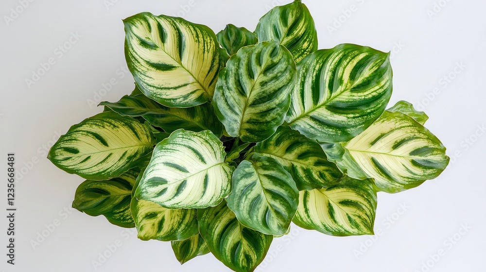 Poster elegant calathea musaica showcasing intricate leaf patterns from a top view. generative ai