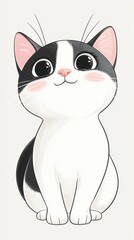 Obraz premium Cute Cartoon Cat with Big Eyes and Pink Cheeks Sitting Upright