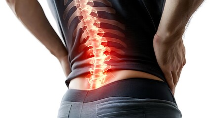 back pain visualization with red glow on lower back in 3d render