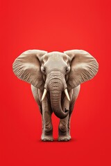 Fototapeta premium Majestic Elephant Stands Against Red Background