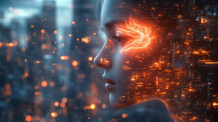 Human Minds Integrated with Advanced Technology in a Futuristic Digital Realm