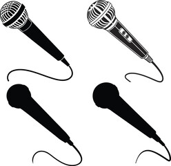  A black vector illustration of a logo style microphone. Black microphone isolated on a white background