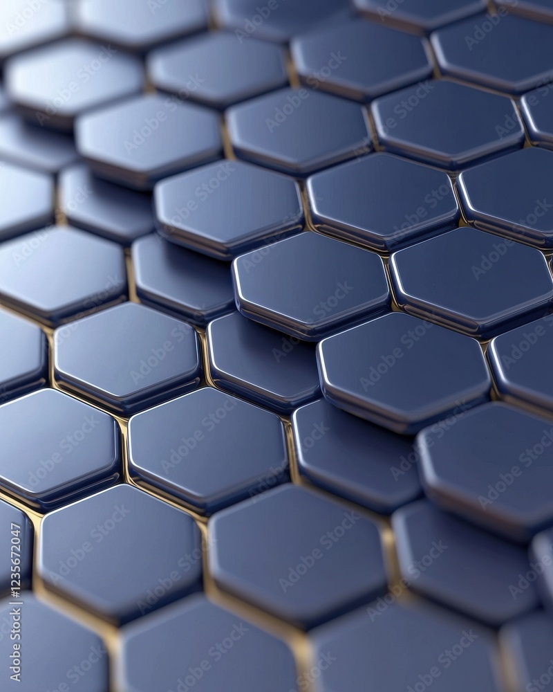 Poster a close-up view of hexagonal tiles arranged in a geometric pattern, showcasing a sleek, modern desig