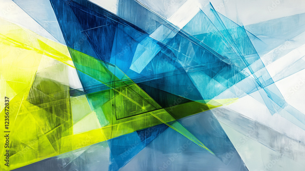 Poster modern abstract composition showcasing vibrant hues and dynamic shapes in a geometric arrangement. g