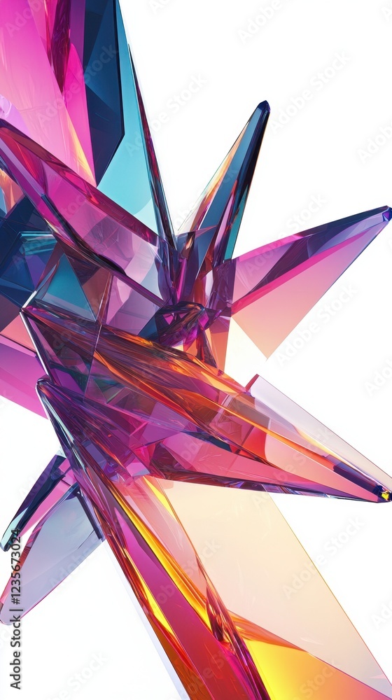 Poster vibrant abstract crystal structures with colorful reflections and light