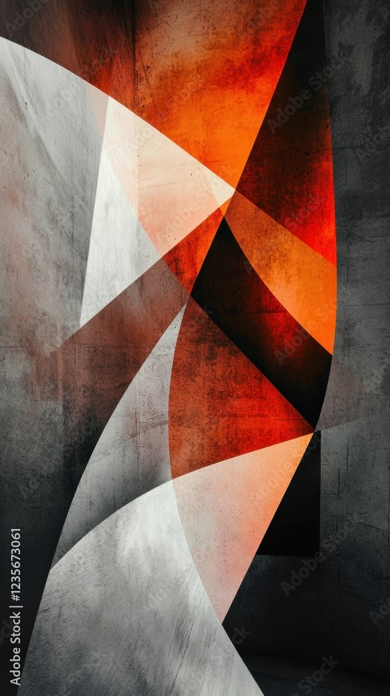 Poster abstract geometric design with red and gray patterns in modern style