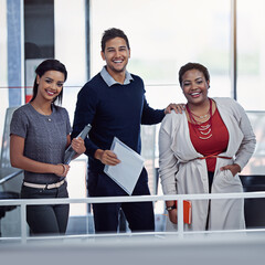 Staff, portrait and business creativity in office, collaboration and group of people in media...