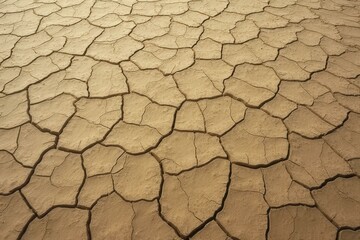 Cracked Desert Earth with Deep Fissures and Sand Granules, Highlighting Arid Landscape Beauty