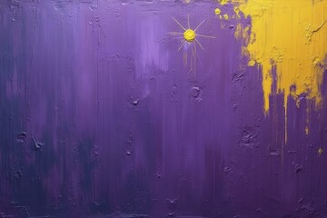 Deep Violet Wall with Rough Brushstrokes and Bright Yellow Accents for A High Impact Visual Effect