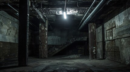 Dark and creepy basement with eerie lights