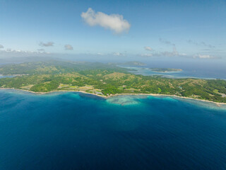Blue sea and Island with beaches at coast. Blue sky and clouds. Santa Fe, Tablas, Romblon....