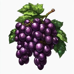 Vibrant Purple Grapes with Lush Green Leaves on a Light Background for Fresh Fruit Themes