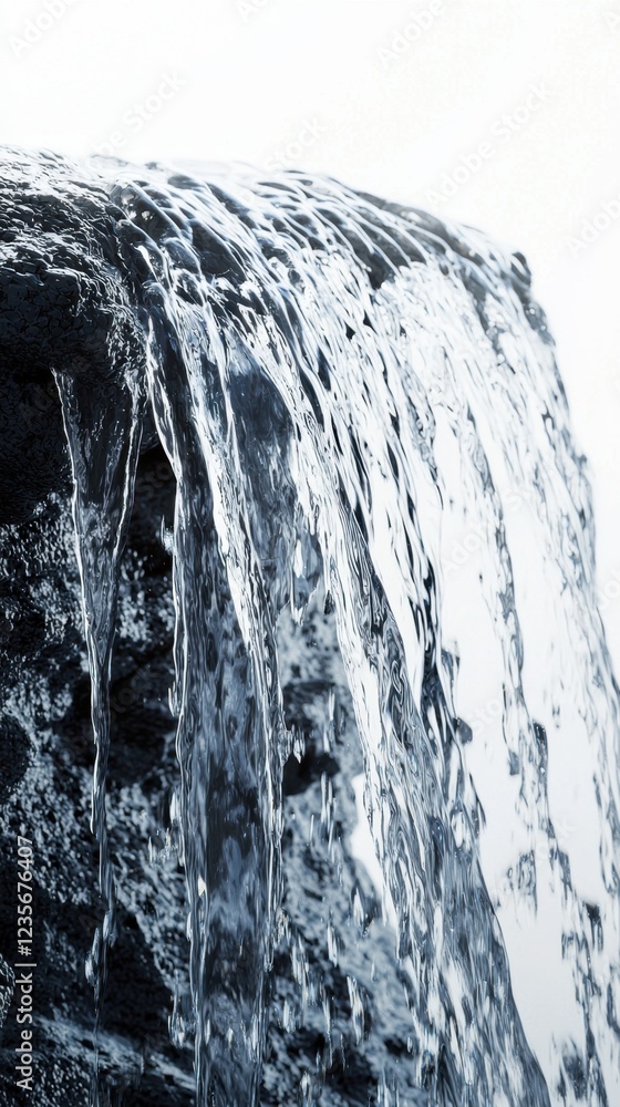 Poster flowing water cascading over a rock surface with soft background