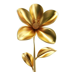 Elegant golden flower with smooth metallic petals and delicate leaves on a slender stem